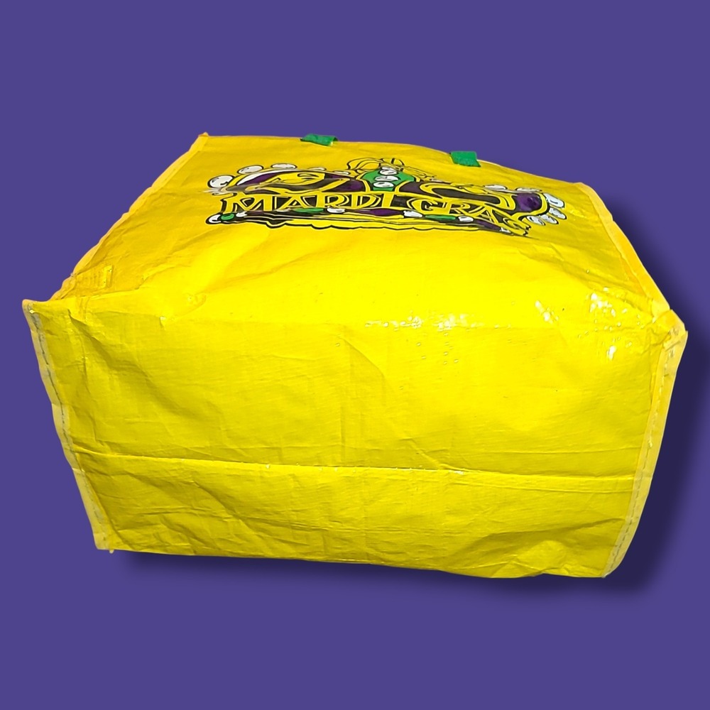 Mardi Gras Tote Throw Bag Yellow Reusable Zipper Shopping Carnival Mask 16x13x7 - Picture 5 of 5